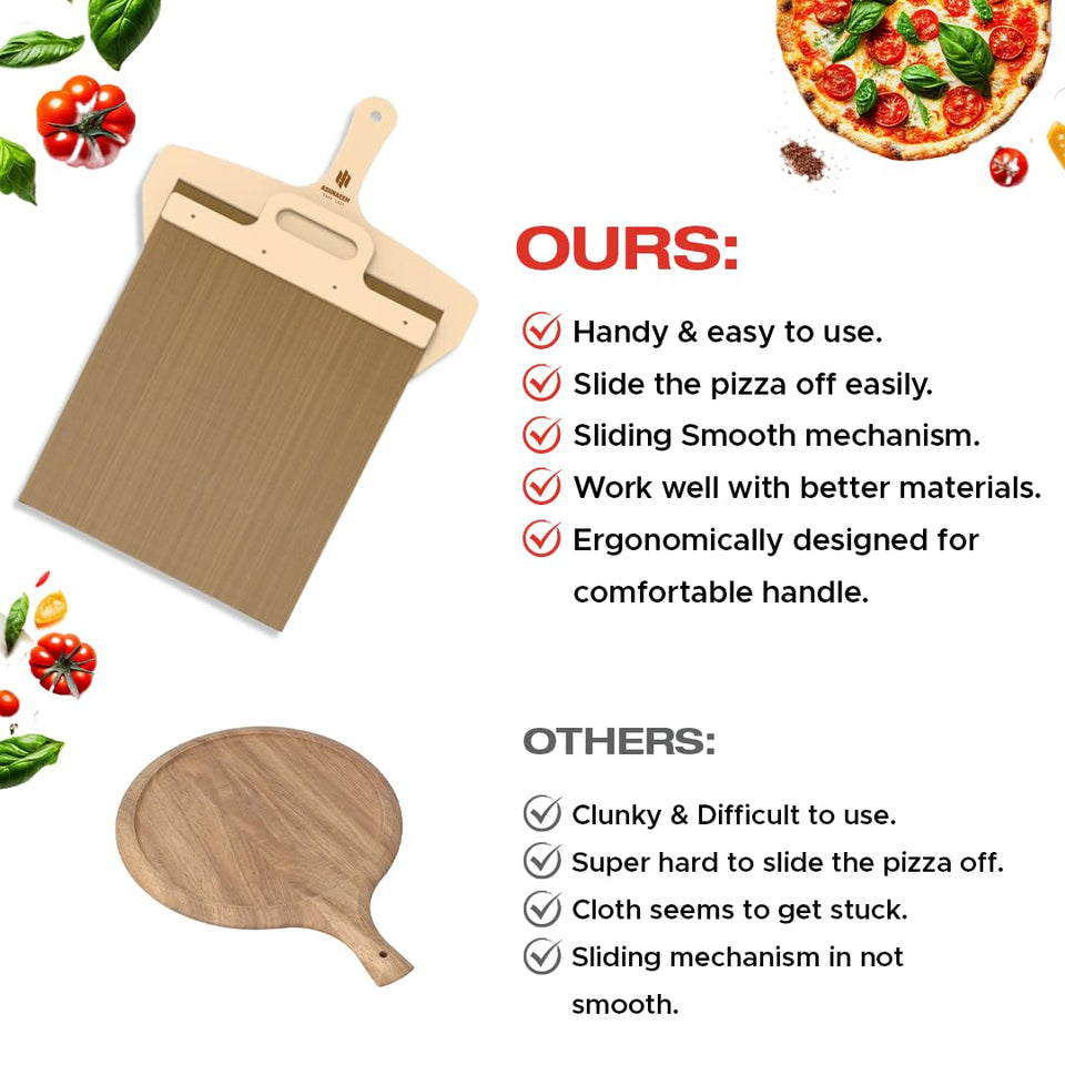 Premium Sliding Non-Stick Pizza Peel with Wooden Handle