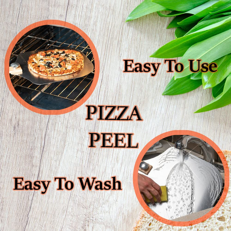 Premium Pizza Peel (12" X 14") Aluminum Metal Pizza Paddle with Cutter