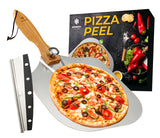 Premium Pizza Peel (12" X 14") Aluminum Metal Pizza Paddle with Cutter